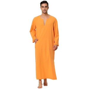 Lars Amadeus Men's Cotton V-Neck Side Split Long Night Gown with Pocket - 1 of 4