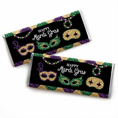 Big Dot of Happiness Mardi Gras - Candy Bar Wrapper Masquerade Party Favors - Set of 24