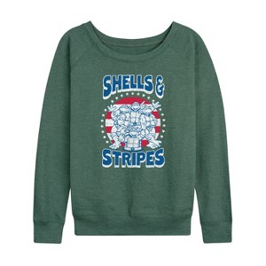 Women's - Teenage Mutant Ninja Turtles - Shells And Stripes Lightweight French Terry Wide Neck Long Sleeve Shirt - 1 of 4