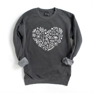 Simply Sage Market Women's  Garment Dyed Graphic Sweatshirt Christmas Heart - 1 of 4