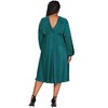 24seven Comfort Apparel Plus Size Shimmer Pleated V Neck Empire Waist Bishop Sleeve Midi Dress - 3 of 3