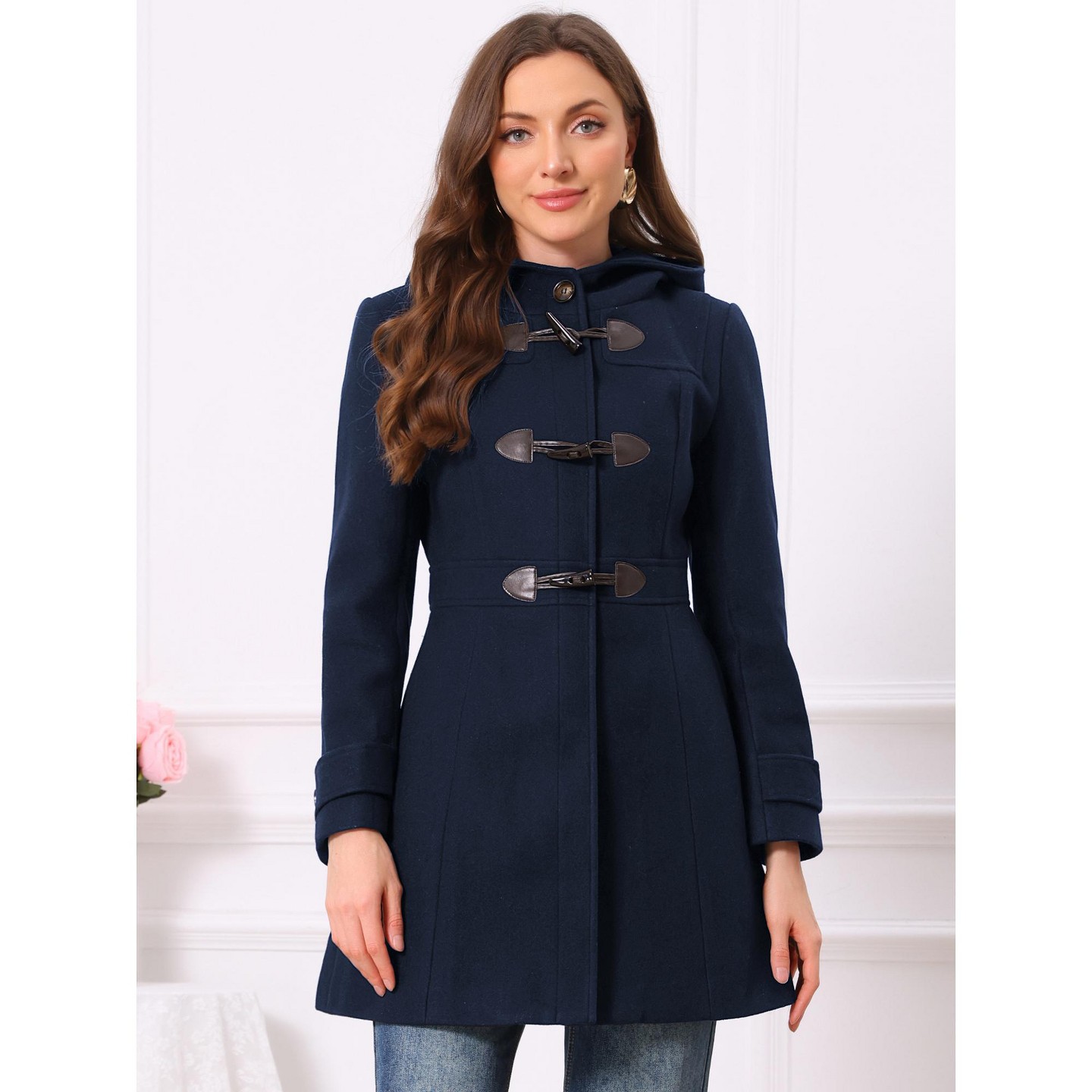 Женская куртка INSPIRE CHIC Winter Trench Mid-thigh Hooded Toggle Duffle Pea with Pockets Coat Dark Blue, цвет: Тёмный синий — фото 4