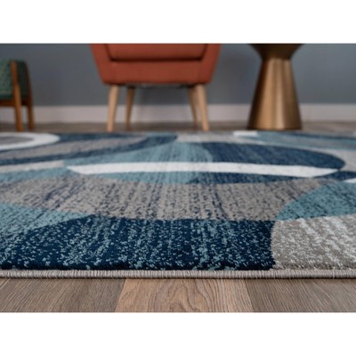 Blue and Gray Abstract Geometric 6'6" Round Rug