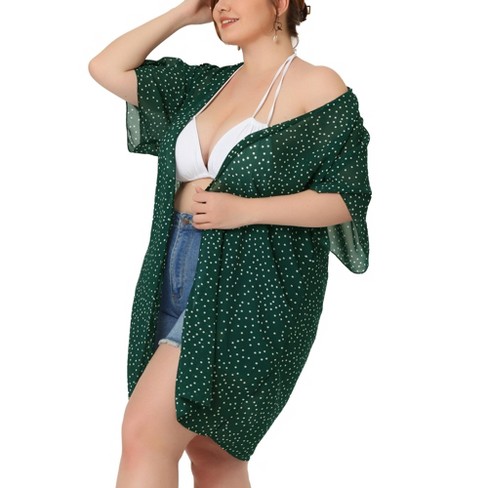 Agnes Orinda Plus Size Dots Sleeve Chiffon Cardigans Green 3x :
