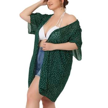 Agnes Orinda Women's Plus Size Cardigan Polka Dots Bell Sleeve Chiffon Summer Cardigans
