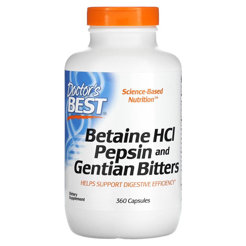 Doctor's Best Betaine HCl, Pepsin and Gentian Bitters, 360 Capsules, 1 of 4