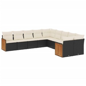 vidaXL 10 Piece Patio Sofa Set with Cushions Black and Cream Poly Rattan - Without Table - 1 of 4