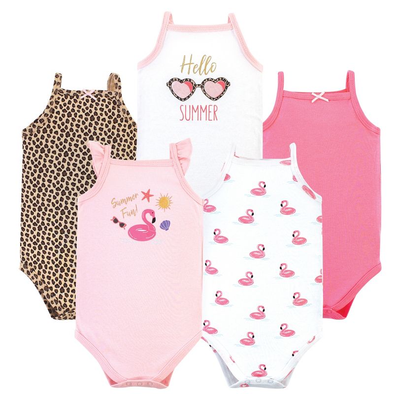 Hudson Baby Infant Girl Cotton Sleeveless Bodysuits 5pk, Summer Fun, 1 of 8