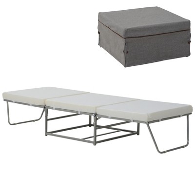 2-in-1 Convertible Ottoman Guest Bed - Foldable Sleeper With Foam Padding, Space-Saving, Gray