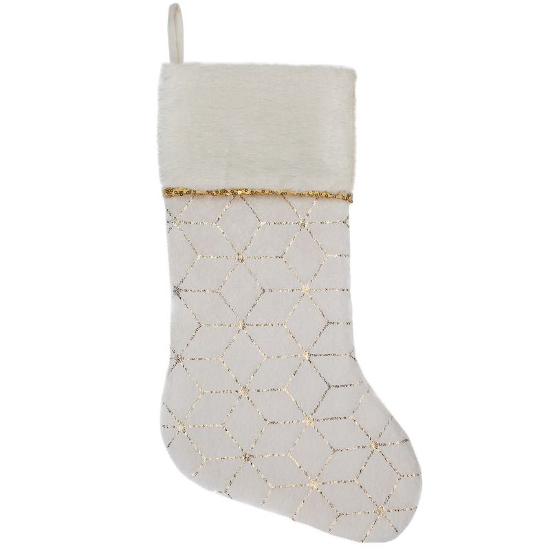 Northlight 20" Cream and Gold Christmas Stocking with Faux Fur, 1 of 5