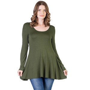 Womens Long Sleeve Solid Color Swing Style Flared Tunic Top - 24seven Comfort Apparel™ - 1 of 4