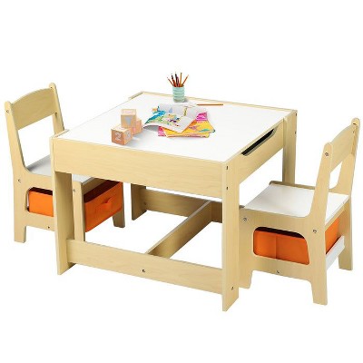 Kinder King 3-in-1 Kids Table & 2 Chairs Set with Storage, Removable Top & Blackboard, for Art, Crafts, Reading, Play
