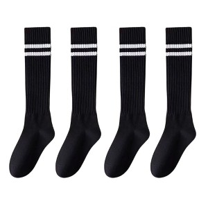 Anna-Kaci Women's 4-Pair Set Ribbed Knee-High Socks with Striped Detail Slim Fit Stretch Design for Casual Outfits - 1 of 4