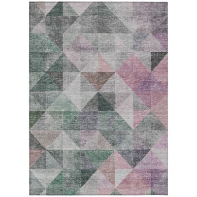 Blush And Green Geometric Washable Indoor Outdoor Area Rug