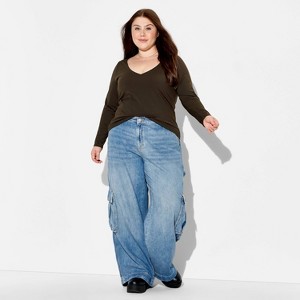 Women's Long Sleeve V-Neck Henley Shirt - Wild Fable™ - 1 of 3