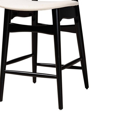 Cream and Black Woven Rattan Wood Counter Stools, Set of 2