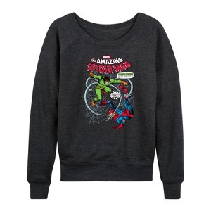 Women's - Marvel - Spider-man Fighting Doc Ock Lightweight French Terry Wide Neck Long Sleeve Shirt - 1 of 4