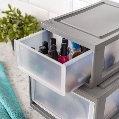 Gray Mini Stackable Plastic Storage Drawer Set