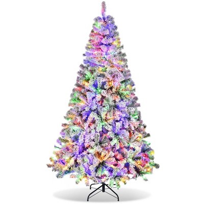 SUGIFT 7.5ft Pre-Lit Artificial Christmas Tree Snow Flocked Xmas Tree W/ Remote-Controlled 550 Multi-Color Lights Decor