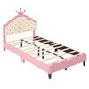 NicBex Twin/Full Size Upholstered Bed Frame with Tufted Headboard,Princess Bed with Crown Headboard for Girls,No Box Spring Needed,White+Pink - 4 of 4