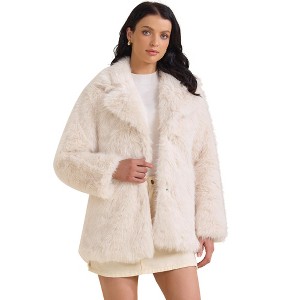 INSPIRE CHIC Women's Faux Fur Fluffy Long Sleeve Lapel Winter Outerwear Coat - 1 of 4