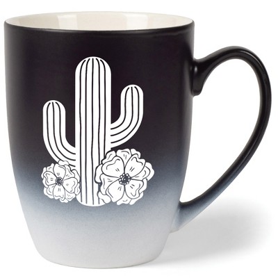 Elanze Designs Cactus Flower Two Toned Ombre Matte Black and White 12 ounce Ceramic Stoneware Coffee Cup Mug