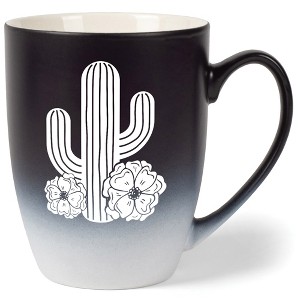 Elanze Designs Cactus Flower Two Toned Ombre Matte Black and White 12 ounce Ceramic Stoneware Coffee Cup Mug - 1 of 4