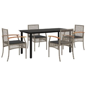 vidaXL Garden Dining Set Black PE rattan 3 Piece Set Removable Covers - Gray 63" Table Length 4 Items - 1 of 4