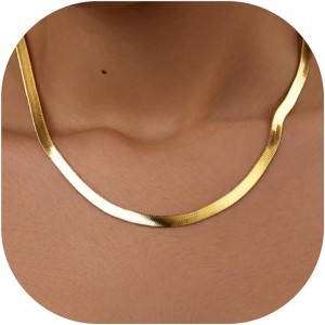 14K Gold/Silver Plated Herringbone Necklace for Women, Dainty Layered Choker Non-Tarnish - 1 of 4
