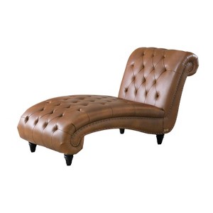 Almont Bonded Leather Tufted Chaise Camel - Abbyson Living