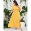Coolmee Women's Plus Size Maxi Dress Wrap V Neck Short Sleeve High Waist Side Split Flowy A Line Casual Elegant Floral Long Dress - 2 of 4