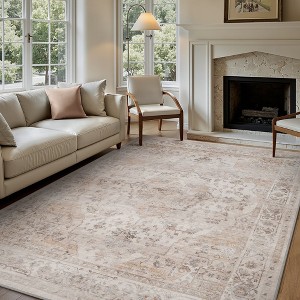 MontVoo Oriental Machine Washable Area Rug Beige - 1 of 4