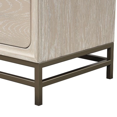 Oak and Metal 2-Drawer Nightstand with Brass Handles
