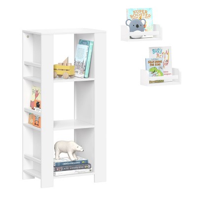 RiverRidge Kids' Bookshelf and Toy Organizer Tower with 3 Cubbies and 6 Bookracks and 2 10" Floating Bookshelves White