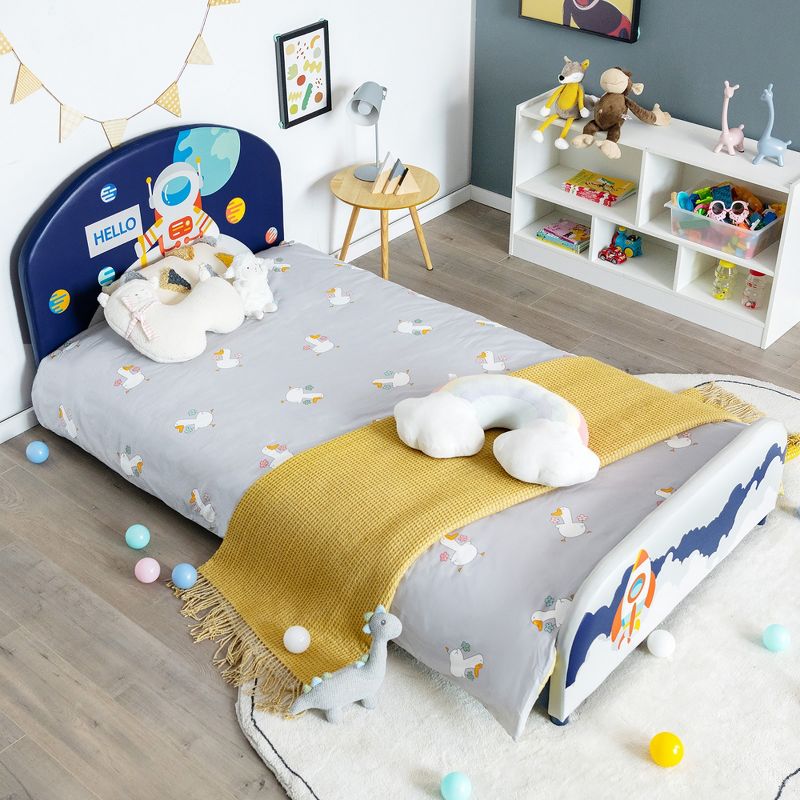 Costway Kids Upholstered Platform Bed Children Twin Size Wooden Bed Astronaut Pattern, 2 of 11