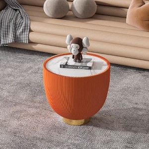 20" Marble Pattern and Leather Edge Round Side Table with Metal Base, Modern Luxury Sofa End Table for Living Room - 1 of 4