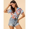 Allegra K Women's Hawaiian Floral Leaves Printed Short Sleeve Button Down Vintage Shirt - 3 of 4