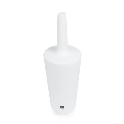 Compact White Ceramic Toilet Brush with Enclosed Holder