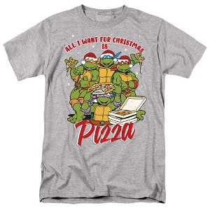 Teenage Mutant Ninja Turtles Christmas Pizza Adult T-Shirt, Athletic Heather - 1 of 4