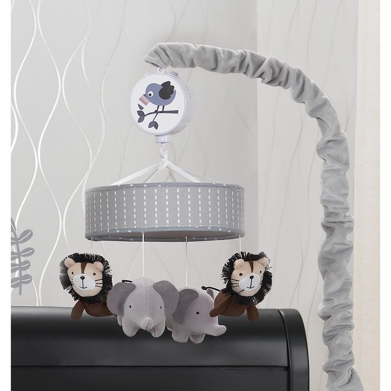 Lambs & Ivy Urban Jungle Gray/Brown Lion & Elephant Musical Baby Crib Mobile, 3 of 5