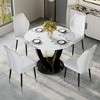 5-Piece Dining Table Set Dining Set with Round Faux Marble Dining Table and 4 PU Upholstered Chairs with Widened Backrest, Black+White/Gray-ModernLuxe - 2 of 4
