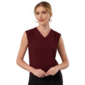 INSPIRE CHICH Women's V Neck Sleeveless Keyhole Pleated Shoulder Blouse - 1 of 4