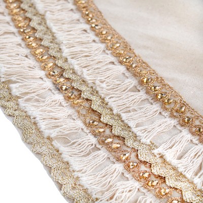 52" Off-White Cotton and Polyester Fringe Detail Tree Skirt