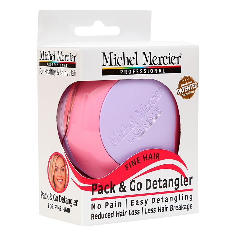 Michel Mercier Pack and Go Detangler - Unisex Detangling Hair Brush - Mini Portable Travel Size, Compact Brush - Fine Hair - Purple-Pink - 1 pc, 4 of 6