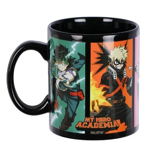 My Hero Academia Character Grid Deku Shoto Bakugo Tenya Ochaco 16 oz. Tee Coffee Mug Cup Black - 1 of 4