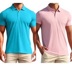 INSPIRE CHIC Men's Short Sleeve Lightweight Regular Fit Casual Business Solid Polo Shirts 2 Packs - 1 of 4