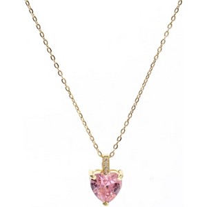 Birthstone Heart Necklace for Women, 14K Gold Plated with Cubic Zirconia Accents - 1 of 4