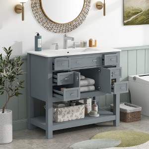 TUYOHW Bathroom Vanity with Top Sink, Modern Bathroom Storage Cabinet with 2 Soft Closing Doors and 6 Drawers, Single Sink Bathroom Vanity - 1 of 4