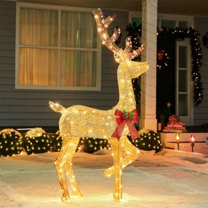 JOYFY 5.5 FT Reindeer Christmas Yard Lights Outdoor Decoration, 150 LED Lighted Christmas Deer Yard Lights for Yard Garden Lawn, Golden Buck Decor - 1 of 4