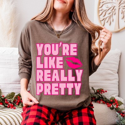 Simply Sage Market You're Like Really Pretty Lips Garment Dyed Long Sleeve - M - Espresso